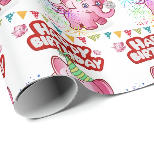 Happy Birthday Gift Wrapping Paper Pink Pig (Roll Corner)