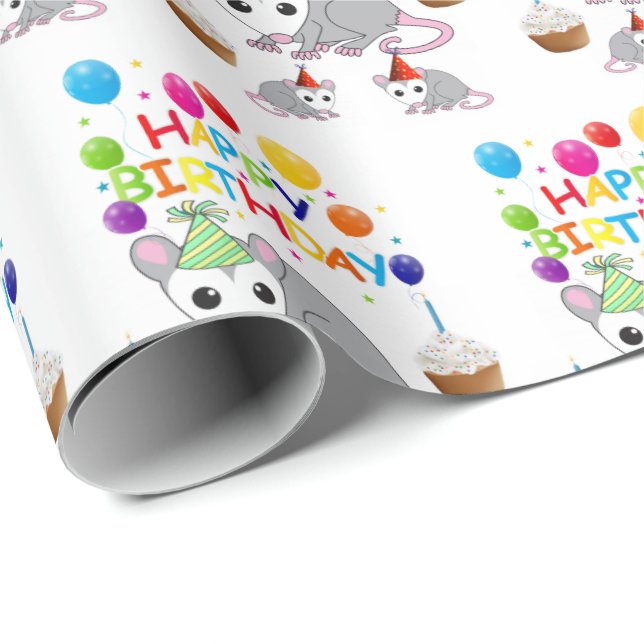 Happy Birthday Gift Wrapping Paper Possum (Roll Corner)