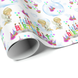 Happy Birthday Gift Wrapping Paper Twin Angels
