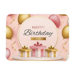 happy birthday gifts love cake gold pink balloons magnet