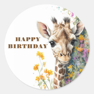 Happy Birthday Giraffe Classic Round Sticker