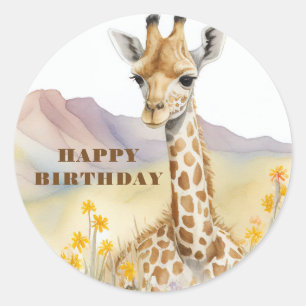 Happy Birthday Giraffe Classic Round Sticker