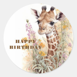Happy Birthday Giraffe Classic Round Sticker