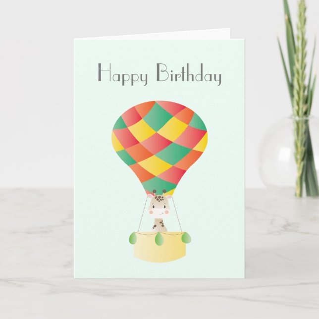 Happy Birthday Giraffe Hot Air Balloon Card (Front)