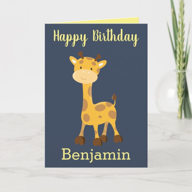 Happy birthday giraffe little boy card (Front)