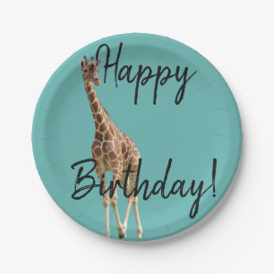 Happy Birthday giraffe party plate all colours