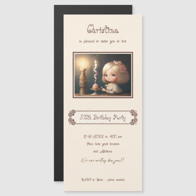 Happy Birthday Girl 01 Magnetic Invitation (Front/Back)