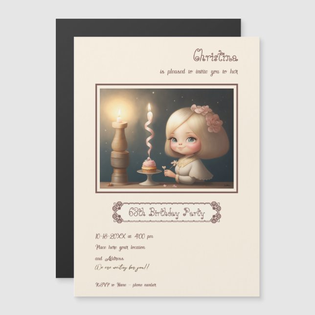 Happy Birthday Girl 01 Magnetic Invitation (Front/Back)