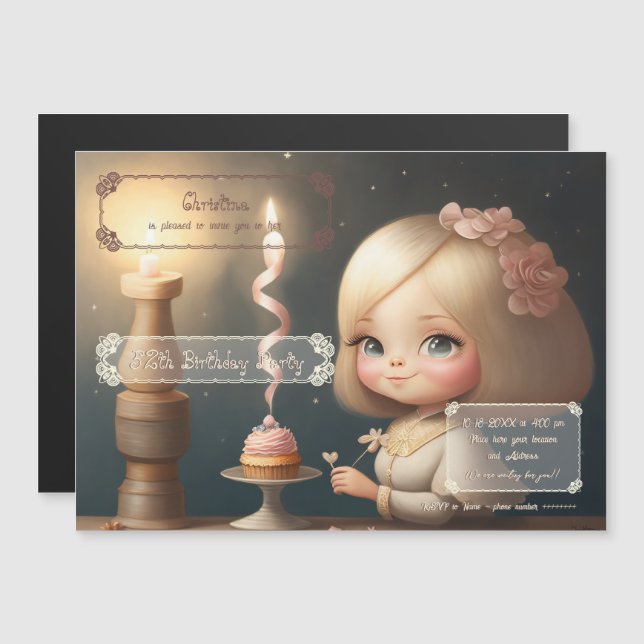 Happy Birthday Girl 01 Magnetic Invitation (Front/Back)