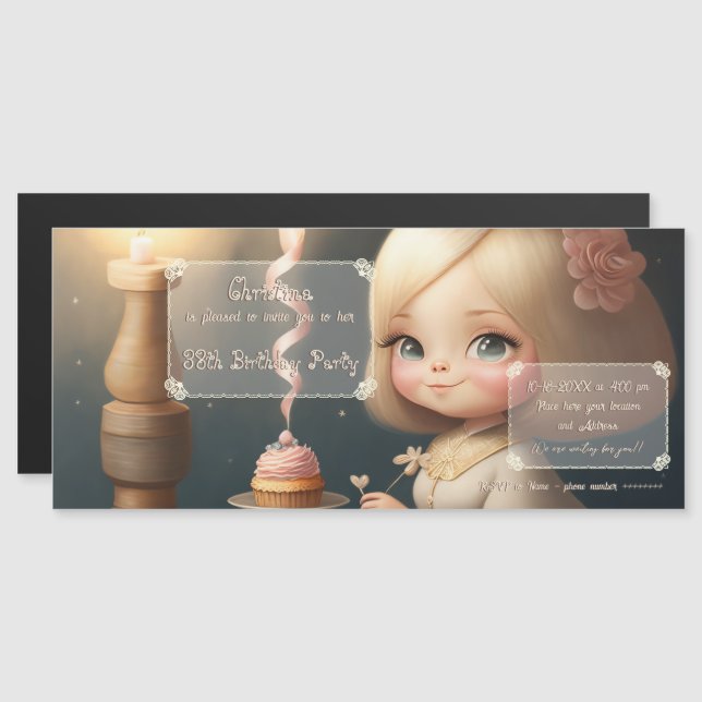 Happy Birthday Girl 01 Magnetic Invitation (Front/Back)