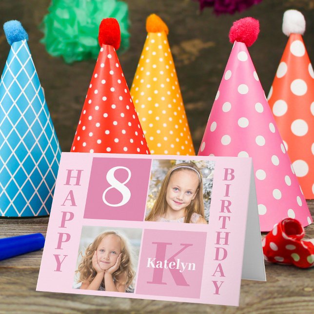Happy Birthday Girl Cute Custom Photo Pink Card (Creator Uploaded)