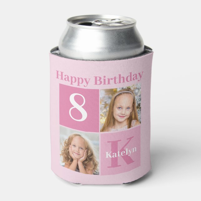 Happy Birthday Girl Cute Custom Photo Pink Party Can Cooler (Can Front)