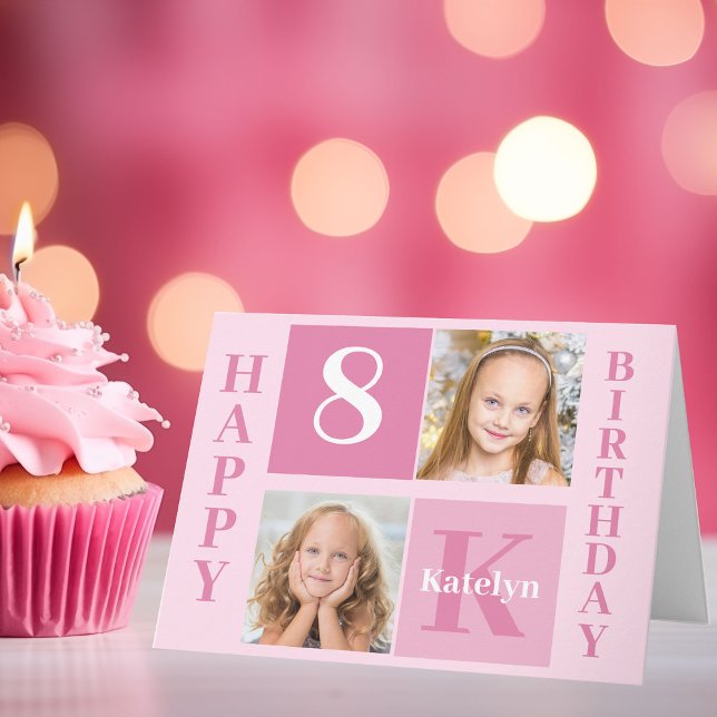 Happy Birthday Girl Cute Custom Pink Kids Card (Creator Uploaded)