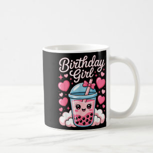 Happy Birthday Girl Cute Pink Bow Bubble Boba Tea Coffee Mug