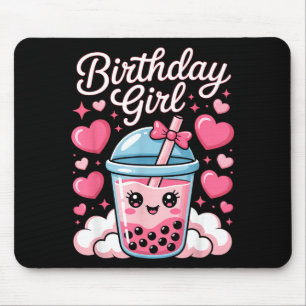 Happy Birthday Girl Cute Pink Bow Bubble Boba Tea  Mouse Mat