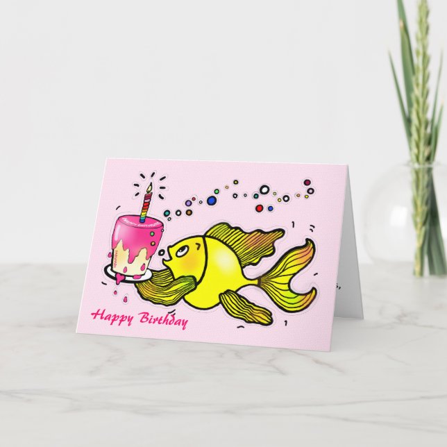 Happy Birthday Girl Fish - funny cute cartoon Card (Front)