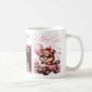 HAPPY BIRTHDAY GIRL PINK BEAVER PERSONALIZED COFFEE MUG