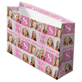 Happy Birthday Girl Pretty Pink Photo Collage Large Gift Bag