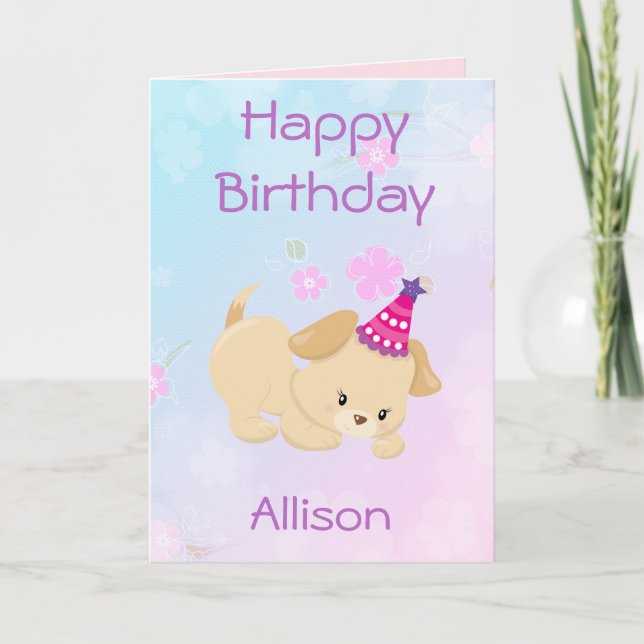 Happy Birthday Girl Pretty Puppy Card (Front)