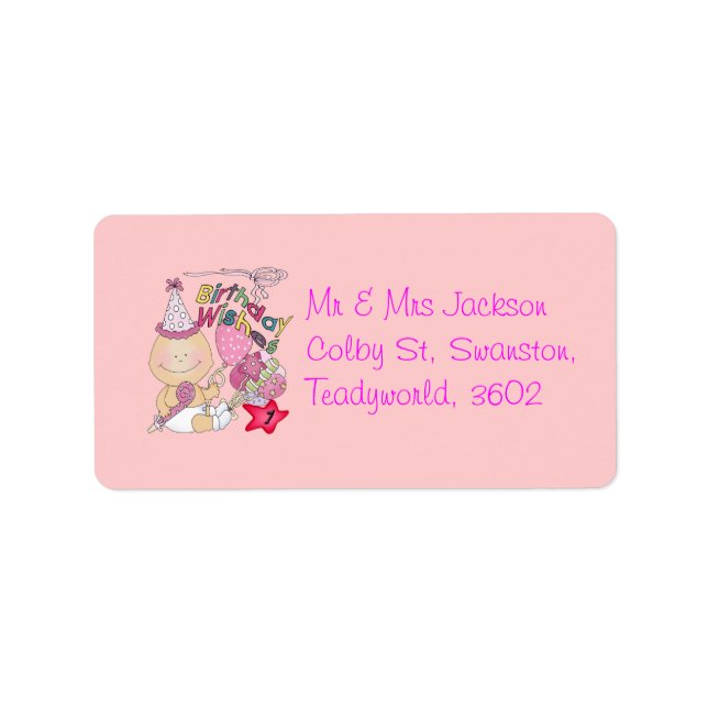 Happy Birthday Girl wishes 1 Year Old Label (Front)