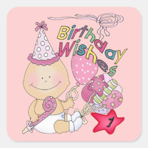 Happy Birthday Girl wishes 1 Year Old Square Sticker
