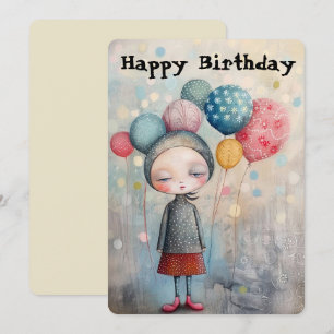 Happy Birthday Girl with Balloons Holiday Card
