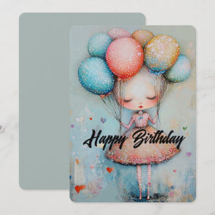 Happy Birthday Girl with Balloons Holiday Card