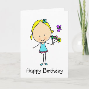Happy Birthday Girl With Flowers Card