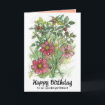 Happy Birthday Girlfriend Pink Cosmos Wildflowers Card<br><div class="desc">Happy birthday greetings to a special girlfriend featuring a bouquet of pink cosmos flowers and other wildflowers hand drawn with black ink and watercolor. On the inside is a coordinating shade of melon orange and text you can edit to fit your needs.</div>