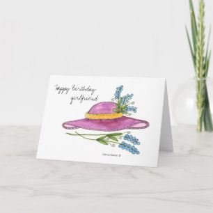 Happy Birthday Girlfriend * Pink Hat Card