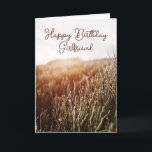 Happy Birthday Girlfriend - Rustic Birthday Card<br><div class="desc">Custom birthday card featuring rustic sunset photo with "Happy Birthday Girlfriend" in script typography. Coloured interior and back. Also available for Instant Download to easily share with friends and family.</div>