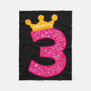 Happy birthday girls 3rd party 3 years old bday fleece blanket