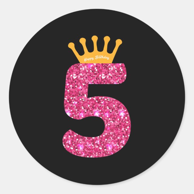 Happy Birthday , Girls 5th Party 5 Years Old Bday Classic Round Sticker (Front)