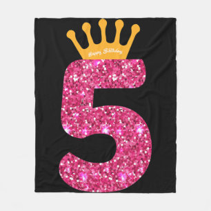 Happy Birthday , Girls 5th Party 5 Years Old Bday Fleece Blanket