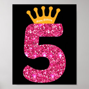 Happy Birthday , Girls 5th Party 5 Years Old Bday Poster