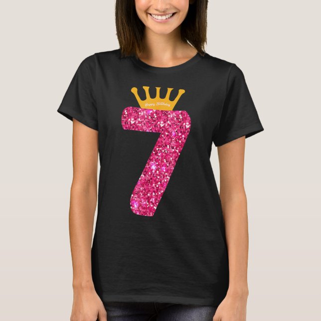 Happy Birthday  Girls 7th Party 7 Years Old Bday T-Shirt (Front)