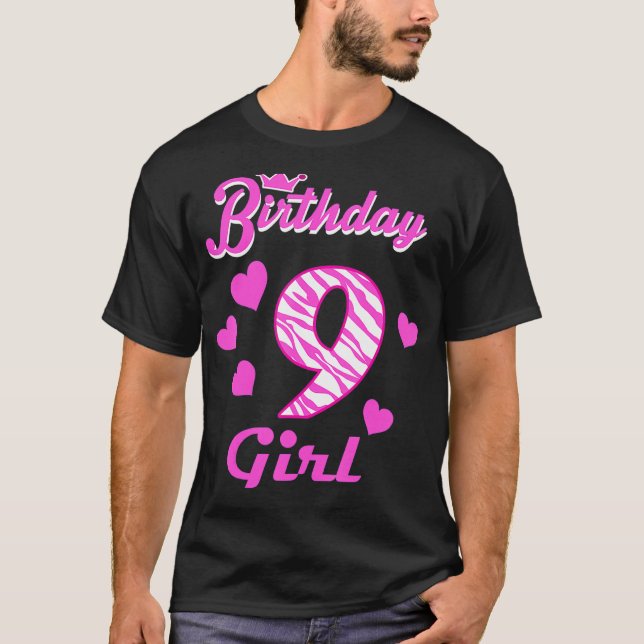 Happy Birthday  Girls 9th Party 9 Years Old Bday T-Shirt (Front)