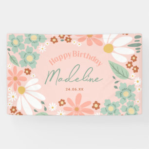 Happy Birthday Girls Cute Pink Daisy  Banner
