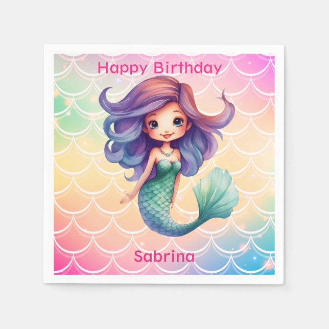 Happy Birthday Girl's mermaid  Napkin (Front)
