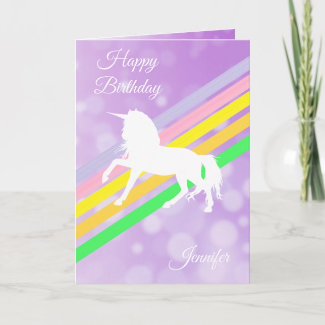 Happy Birthday Girl's Unicorn Personalised Card (Front)