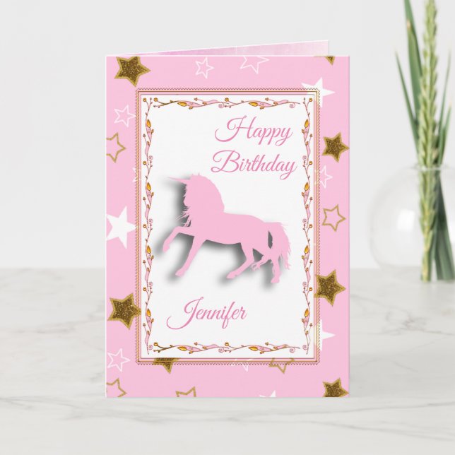Happy Birthday Girl's Unicorn Personalised Card (Front)