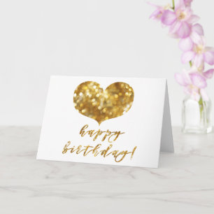 Happy Birthday! Glamourous Gold Sparkles Heart Card
