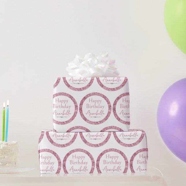 Happy Birthday Glamourous Pink Glitter and Diamond Wrapping Paper (Party Gifts)