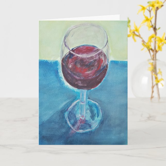 Happy Birthday Glass of Wine, Elegant Celebration Card (Yellow Flower)