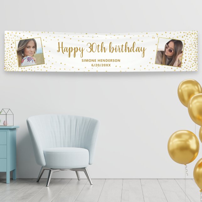 Happy Birthday Glitter 2 Photos Any Age Extra Long Banner (Creator Uploaded)