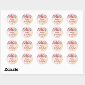 Happy Birthday glitter blush pink rose gold floral Classic Round Sticker (Sheet)