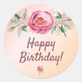 Happy Birthday glitter blush pink rose gold floral Classic Round Sticker (Front)