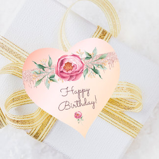 Happy Birthday glitter blush pink rose gold floral Heart Sticker