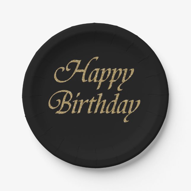 Happy Birthday Glitter Gold Modern Paper Plate (Front)