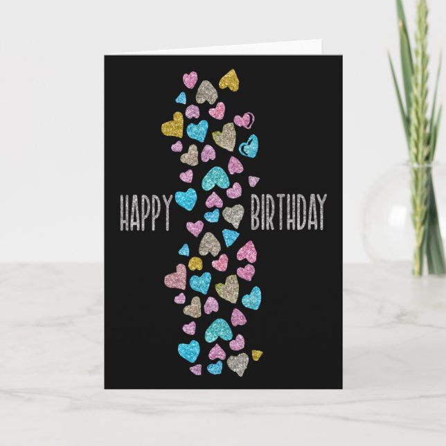 Happy Birthday Glitter Hearts 1 Card (Front)